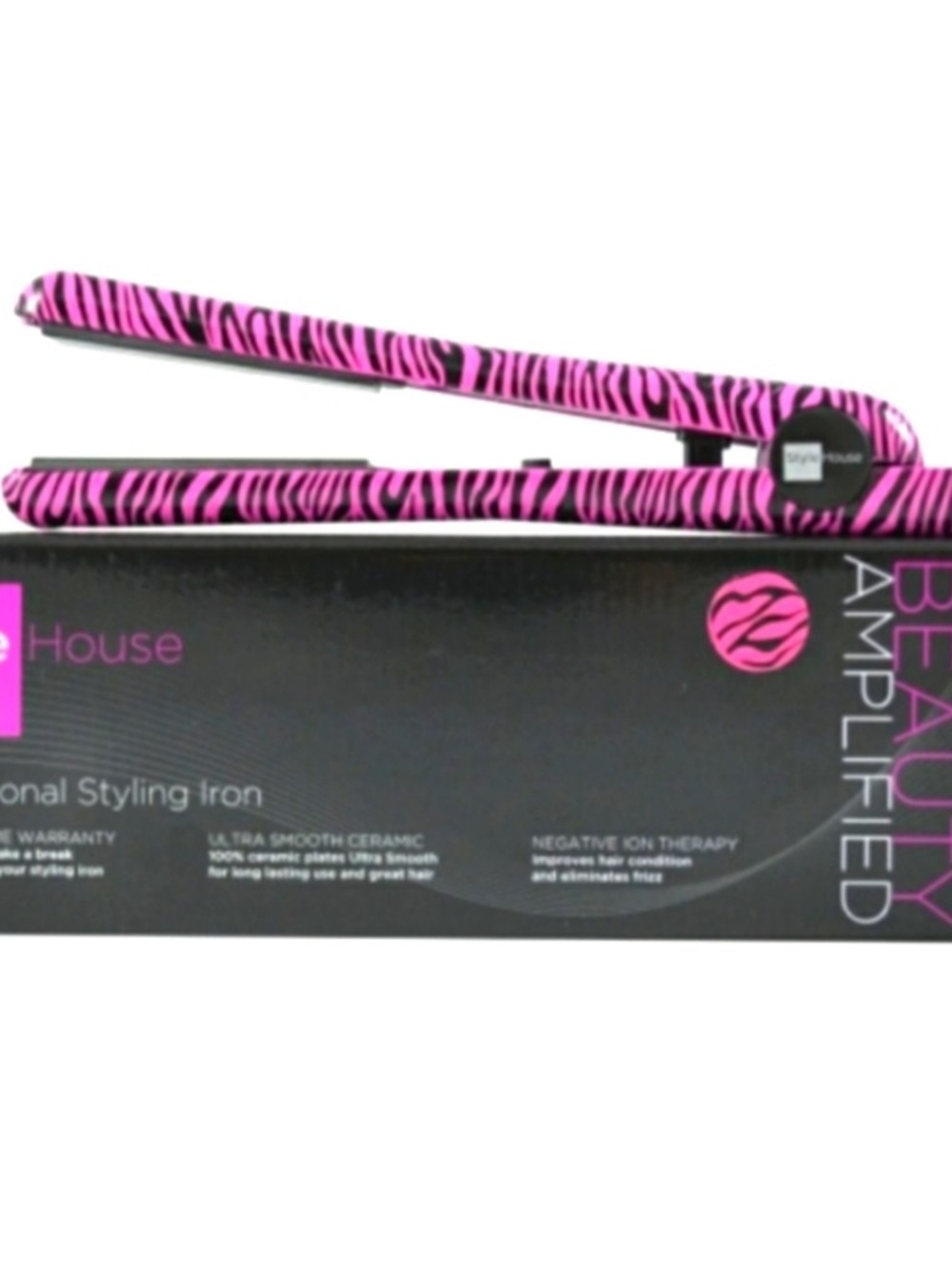 NEW Style House Beauty Amplified Professional Styling Flat Iron Hot Pink ZEBRA